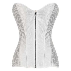 Panda Superstore: Women's Jacquard Bridal Corset, Boned Lace-Up Bustier with Front Zipper Lingerie - White