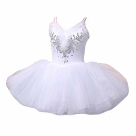 Panda Superstore: Women's Swan Ballet Dance Dress; Spaghetti Strap Tutu; Sequined Costume, White