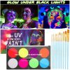 CC Beauty UV Glow Face Body Paint Palette, 8 Neon Glow In Black Lights Face Paint Kit, Water Activated Eyeliner, Safe Washable Adult