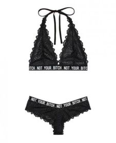 Vibes Not Your Bitch Bralette & Cheeky Panty; Black,  S/M