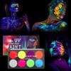 CC Beauty UV Glow Face Body Paint Palette, 8 Neon Glow In Black Lights Face Paint Kit, Water Activated Eyeliner, Safe Washable Adult