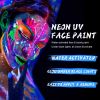 CC Beauty UV Glow Face Body Paint Palette, 8 Neon Glow In Black Lights Face Paint Kit, Water Activated Eyeliner, Safe Washable Adult