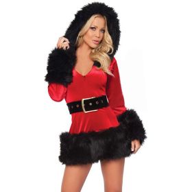 Women's Christmas Dress Mrs. Clause Costume with Hood and Belt (Color: Black)